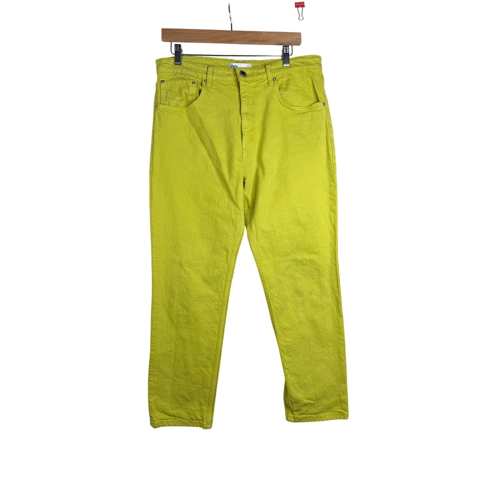 Zara Women's Slim Fit High Rise Jeans Lime Color Size 12 Denim
